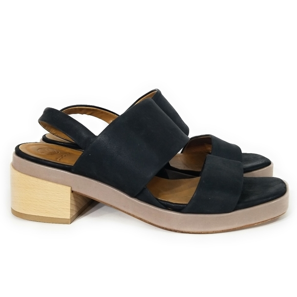 COCLICO Tate Black Leather Strappy Sandals in Smog Rock Block Heels Size 9 - Picture 2 of 11